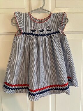 Good Lad Navy & White Seersucker Sailboat Dress